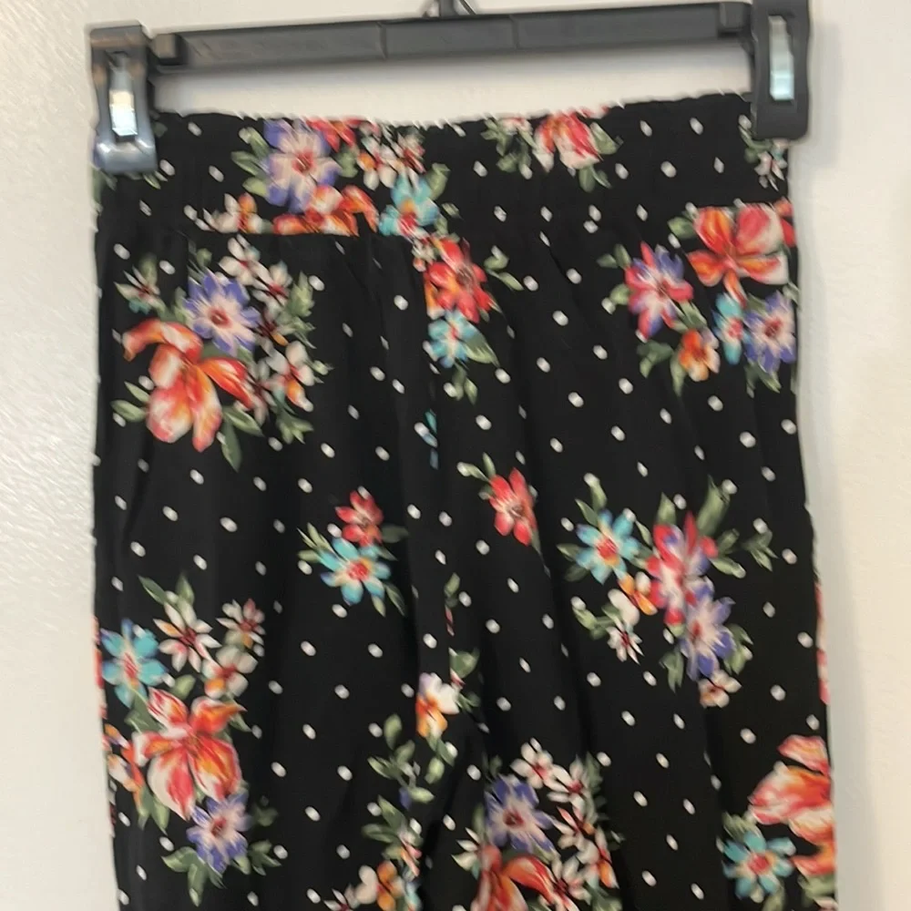 Joe B XS black floral print pants with side pockets elastic waist - Picture 4 of 8